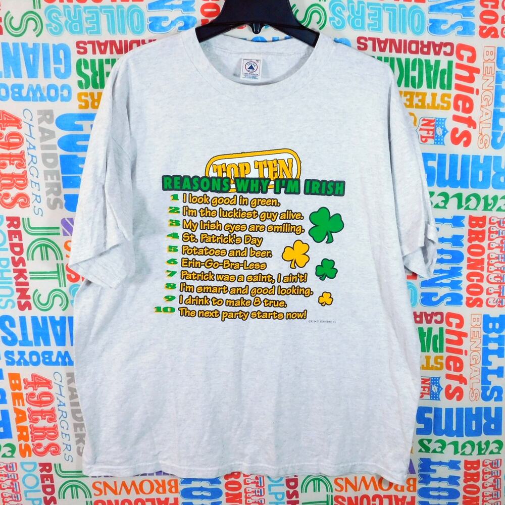 Reasons Why I'm Irish T Shirt Size XL Gray St Paddys Shamrock Vintage 1997